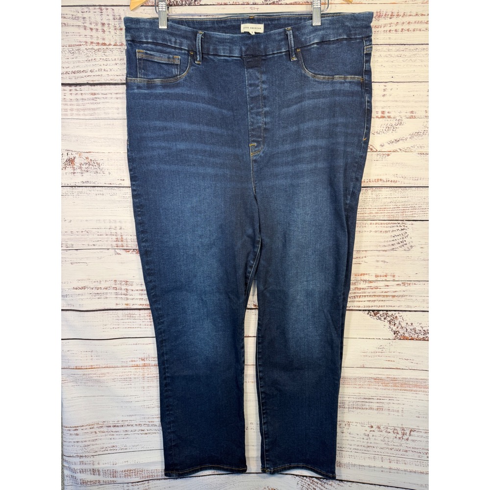 Good American Power Stretch Pull On Straight Jeans Women's 6 3XL Indigo GLS478T